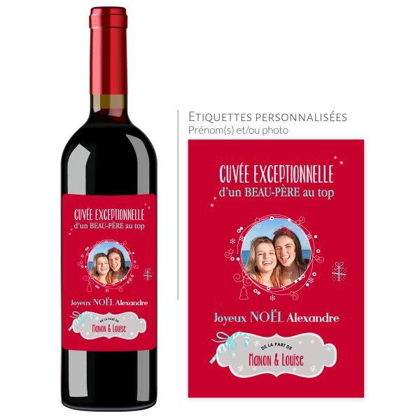 Cadeau noël Beau-Père | Bouteille personnalisée Tu es au top - Vins Rouges Harmonieux pour Chaque Occasion