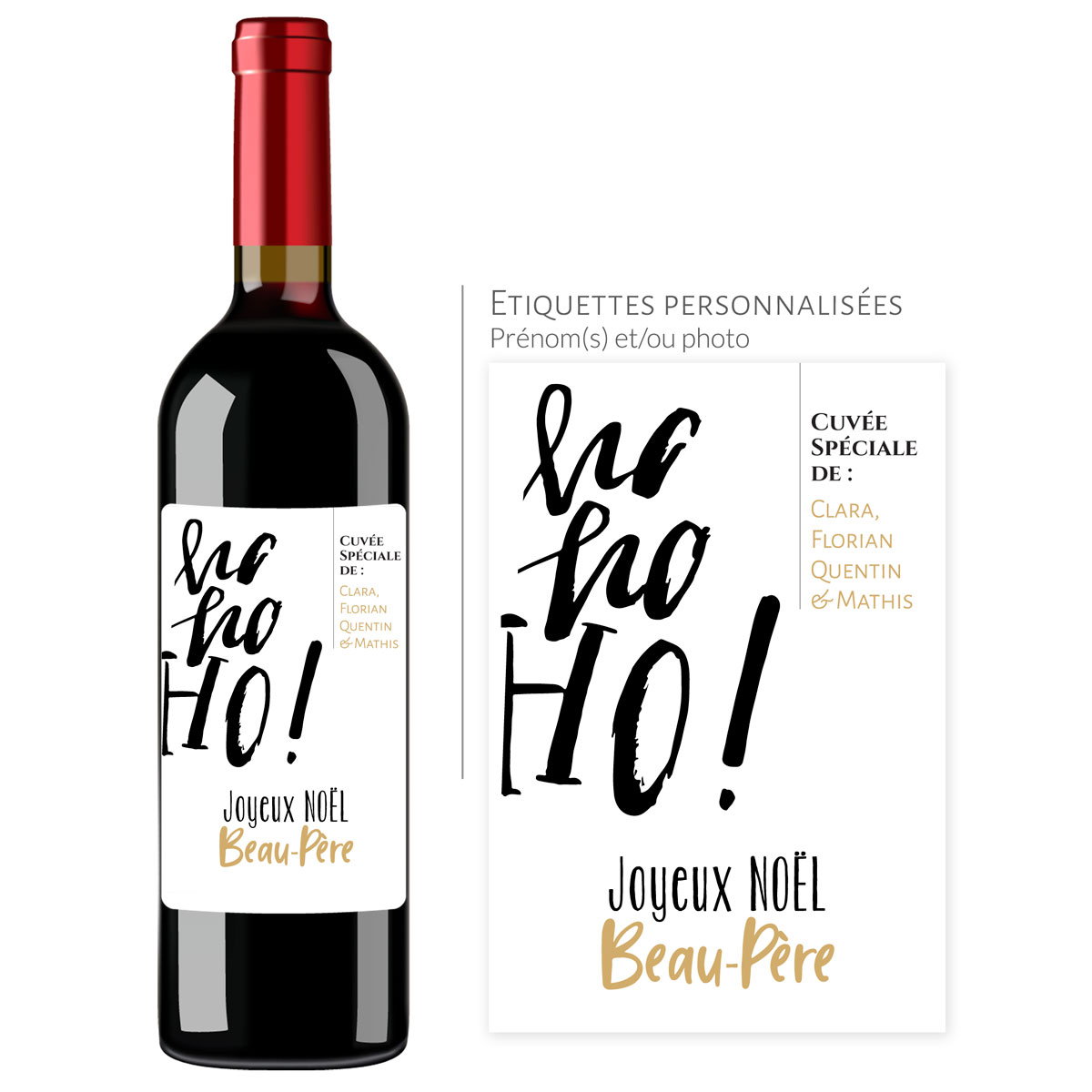 Cadeau noël Beau-Père | Bouteille personnalisée Ho, Ho, Ho - Vins Rouges Harmonieux pour Chaque Occasion Cadeau noël Beau-Père | Bouteille personnalisée Ho, Ho, Ho - Vins Rouges Harmonieux pour Chaque Occasion