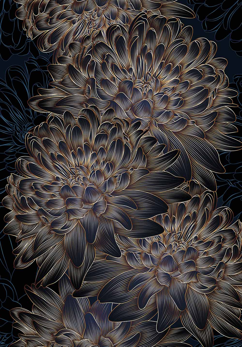 Affiche Chrysanthème Fleurs Bleues et Dorées - Vins Rouges Harmonieux pour Chaque Occasion Affiche Chrysanthème Fleurs Bleues et Dorées - Vins Rouges Harmonieux pour Chaque Occasion
