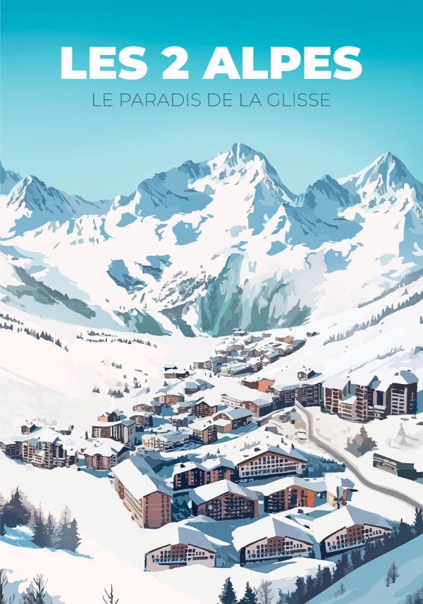 Affiche Les 2 Alpes – Poster Station de Ski - Vins Rouges Harmonieux pour Chaque Occasion