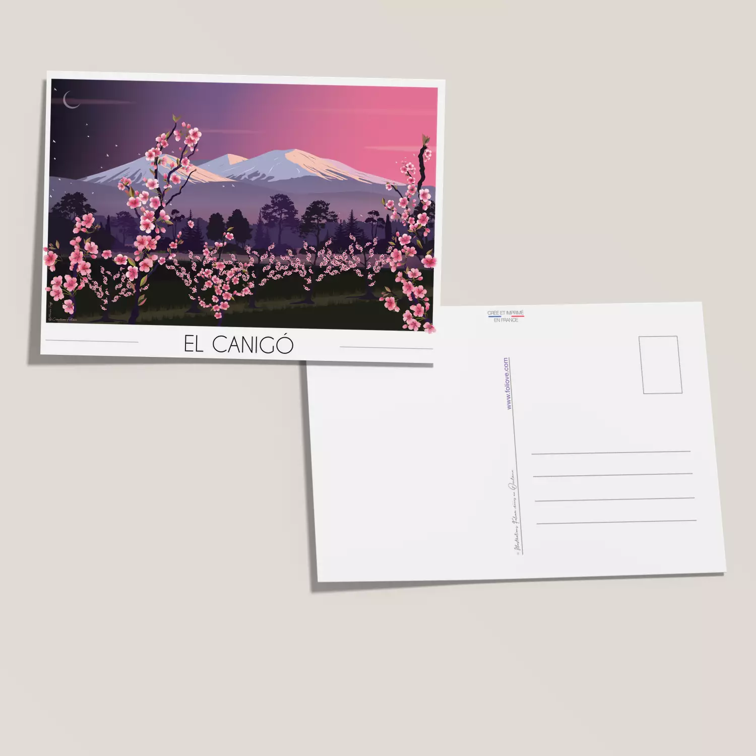 Carte postale El Canigó – Pêchers en fleurs - Vins Rouges Harmonieux pour Chaque Occasion Carte postale El Canigó – Pêchers en fleurs - Vins Rouges Harmonieux pour Chaque Occasion