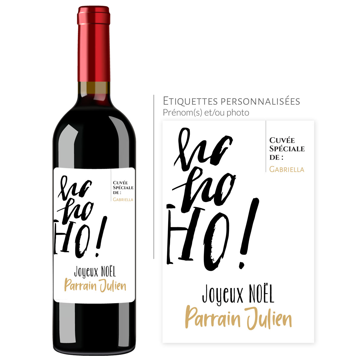 Cadeau noël parrain | Bouteille personnalisée joyeux noël ho, ho, ho - Vins Rouges Harmonieux pour Chaque Occasion Cadeau noël parrain | Bouteille personnalisée joyeux noël ho, ho, ho - Vins Rouges Harmonieux pour Chaque Occasion