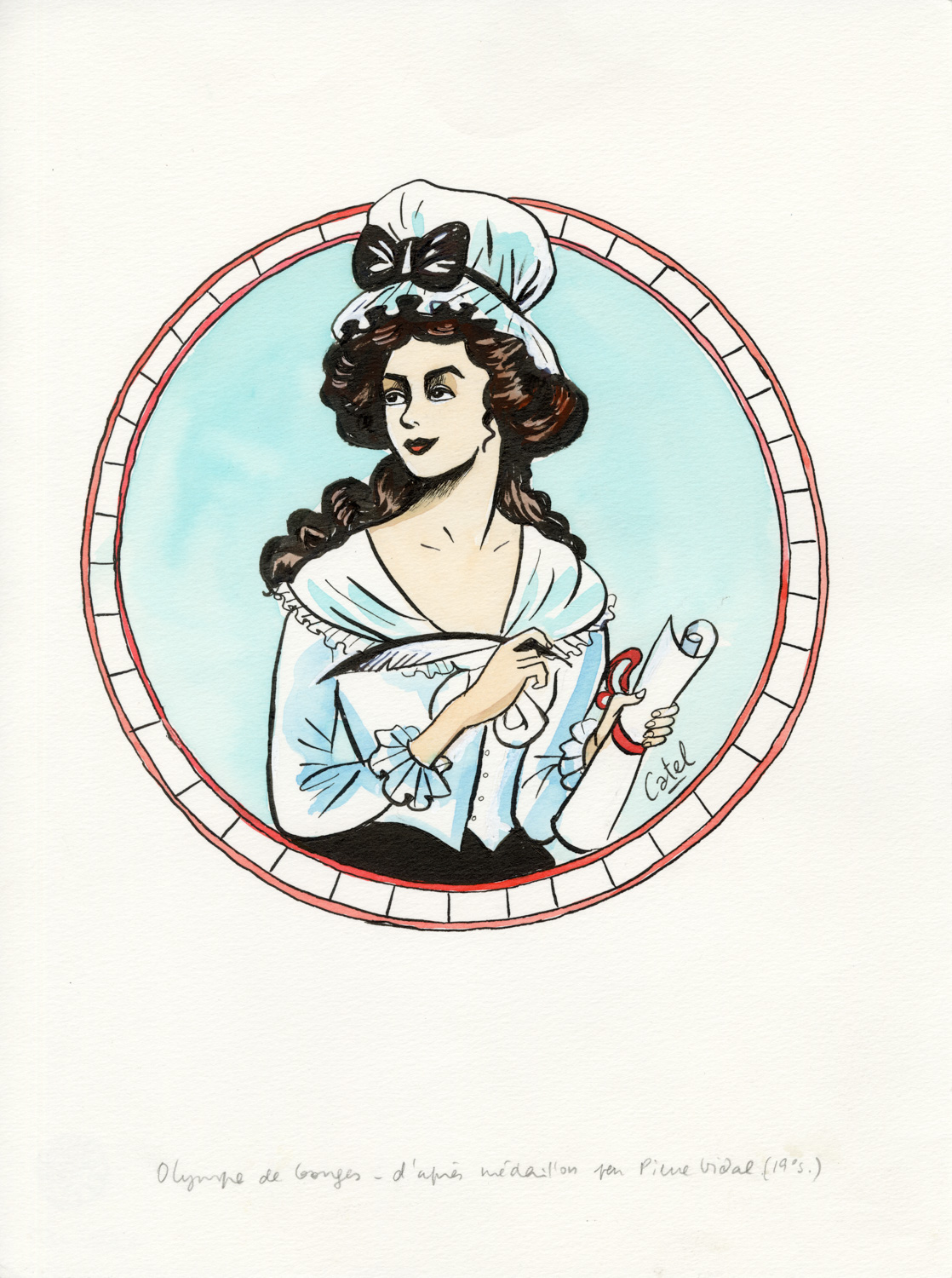 CATEL – OLYMPE DE GOUGES – Dessin original d’étude pour la couverture – R09 - Vins Rouges Harmonieux pour Chaque Occasion CATEL – OLYMPE DE GOUGES – Dessin original d’étude pour la couverture – R09 - Vins Rouges Harmonieux pour Chaque Occasion