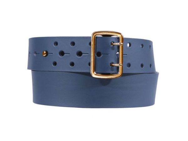 Ceinture en cuir bleu marine perforations style armée, boucle en laiton 4091 Choisir - Vins Rouges Harmonieux pour Chaque Occasion