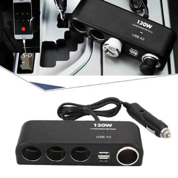 Adaptateur de chargeur de voiture 4 en 1, allume-cigare multi-prise, séparateur de prise de cigare, distributeur d&rsquo;alimentation double Usb, pièces intérieures - Vins Rouges Harmonieux p