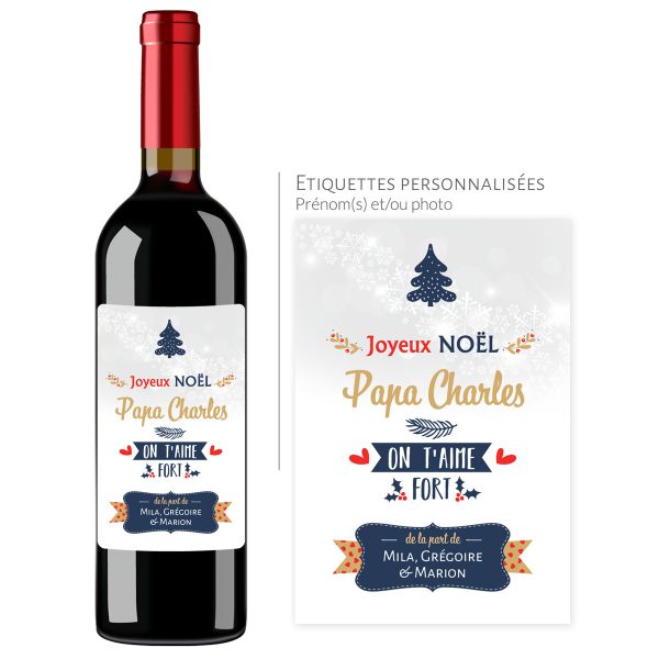 Cadeau noël papa | Bouteille personnalisée on t&rsquo;aime fort - Vins Rouges Harmonieux pour Chaque Occasion