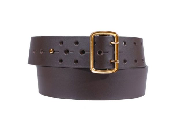 Ceinture en cuir marron perforations style armée, boucle en laiton 4091 Choisir - Vins Rouges Harmonieux pour Chaque Occasion