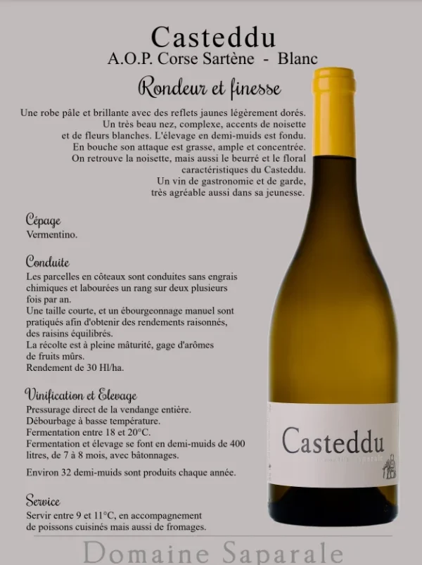 Casteddu Blanc- Domaine Saparale-Sartene - Vins Rouges Harmonieux pour Chaque Occasion