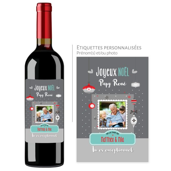 Cadeau noël papy | Bouteille personnalisée papy tu es exceptionnel - Vins Rouges Harmonieux pour Chaque Occasion