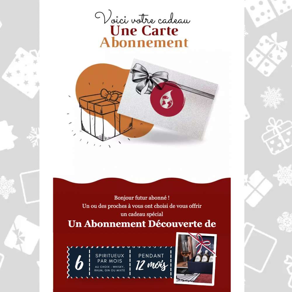 Carte cadeau abonnement 6 spiritueux 12 mois - Vins Rouges Harmonieux pour Chaque Occasion Carte cadeau abonnement 6 spiritueux 12 mois - Vins Rouges Harmonieux pour Chaque Occasion