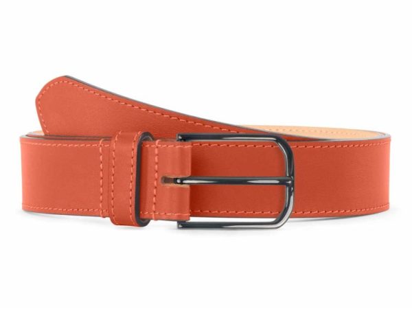 Ceinture premium cuir chic orange, boucle rectangulaire, moderne, finition canon de fusil brillant – 35mm – 5123 Choisir - Vins Rouges Harmonieux pour Chaque Occasion