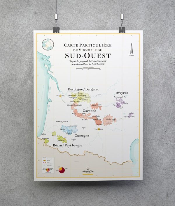 Carte des vins du Sud Ouest 50×70 - Vins Rouges Harmonieux pour Chaque Occasion